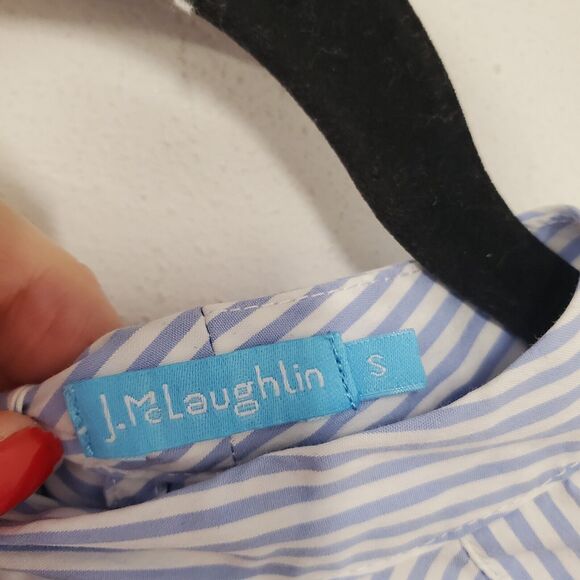 J Mclaughlin Top Small Blue Pinstripe Tie Neck Preppy Feminine Academia Office - Picture 3 of 7